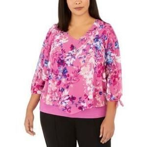 MSRP $65 Jm Collection Plus Size Printed Layered-Look Necklace Top Size 1X